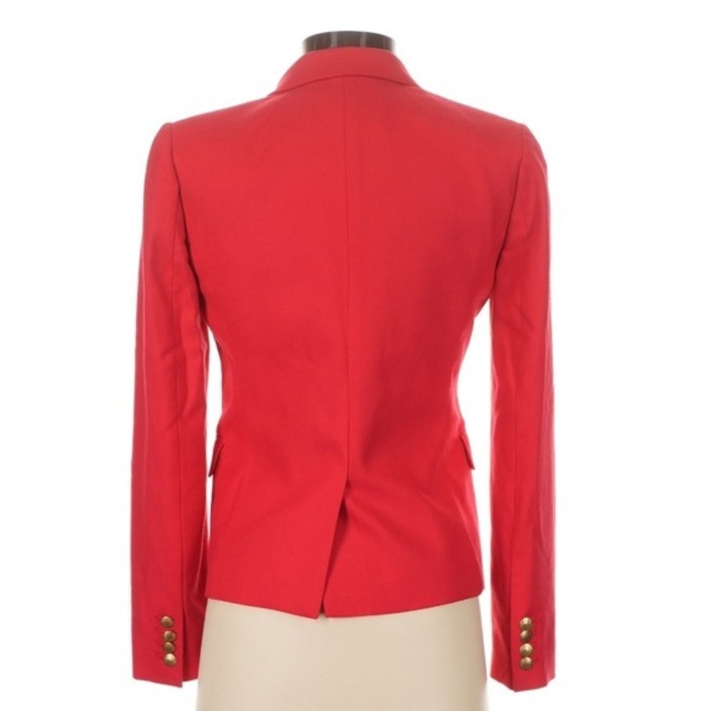 J.Crew Schoolboy Blazer Red Wool Blend Gold Crest Button Jacket Women's Size 0 - Picture 5 of 11